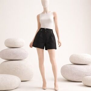 Ci Sono High-Waist Black Tailored Women’s Shorts with Belt Detail Large